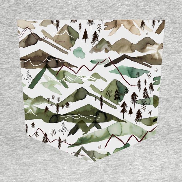 Pocket - WATERCOLOR MOUNTAINS GOLD GREEN by ninoladesign